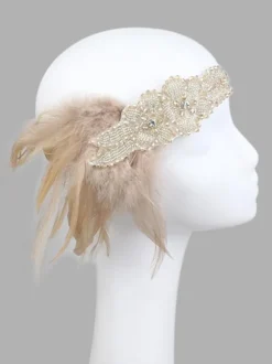 Flapper Headband 1920s Fashion Costume The Great Gatsby Feather Champagne Headpieces Women Vintage Costume Accessories