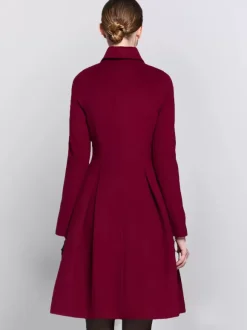 Flared Woolen Coat In Burgundy Double-Breasted Turndown Collar A-line Winter Midi Outerwear For Women 2026