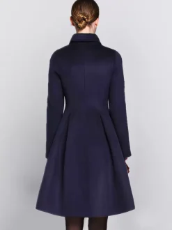 Flared Woolen Coat In Burgundy Double-Breasted Turndown Collar A-line Winter Midi Outerwear For Women 2026