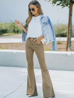 Flare Jeans For Woman Camel Cotton Spring Bell Bottoms 2026