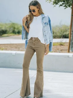 Flare Jeans For Woman Camel Cotton Spring Bell Bottoms 2026