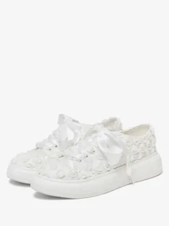 Flat Wedding Shoes Ivory Flower Detail Round Toe Bridal Shoes