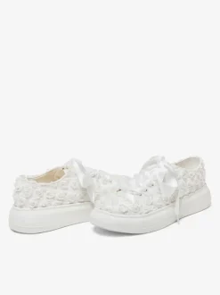 Flat Wedding Shoes Ivory Flower Detail Round Toe Bridal Shoes