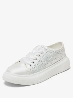 Flat Bridal Shoes Round Toe Lace Up Rhinestones Wedding Shoes