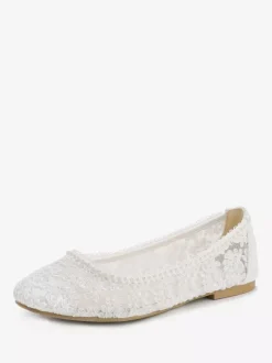 Flat Bridal Shoes Round Toe Pearls Lace Vintage Wedding Shoes