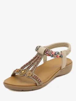 Flat Sandal Flat Open Toe PU Leather Studded T-Strap Casual Slipper Sandals