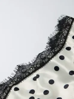 Flattering V Neck Cream Maxi Dress With Black Dots Ideal For Evenings