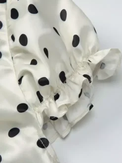 Flattering V Neck Cream Maxi Dress With Black Dots Ideal For Evenings