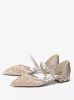 Flat Wedding Shoes Mesh Pointed Toe Pearls Bridal Shoes
