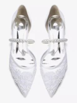 Flat Wedding Shoes Mesh Pointed Toe Pearls Bridal Shoes