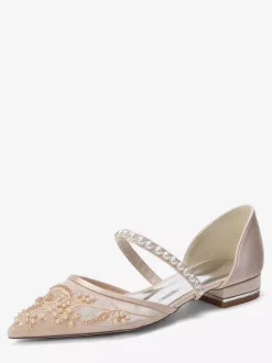Flat Wedding Shoes Mesh Pointed Toe Pearls Bridal Shoes