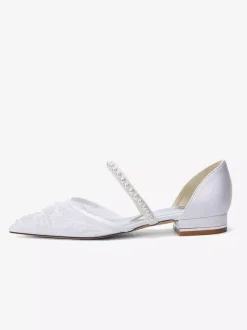 Flat Wedding Shoes Mesh Pointed Toe Pearls Bridal Shoes