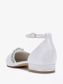 Flat Wedding Shoes Satin Pointed Toe Rhinestones Ankle Strap Bridal Shoes