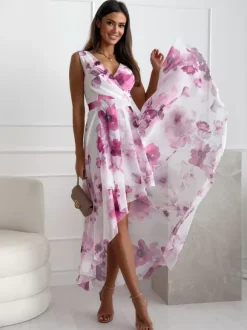 Floral Dress Faux Wrap Asymmetrical Summer Casual Long Dress