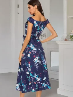 Floral Dress Floral Print Off-The-Shoulder Sleeveless Zipper Elegant Summer Long Dress