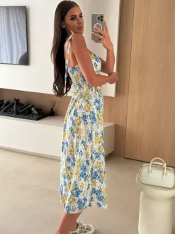 Floral Fruit Pattern Strapless Midi Gown Perfect For Casual Outings