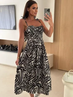 Floral Fruit Pattern Strapless Midi Gown Perfect For Casual Outings