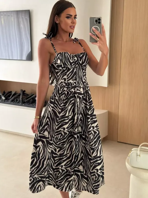 Floral Fruit Pattern Strapless Midi Gown Perfect For Casual Outings