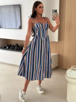 Floral Fruit Pattern Strapless Midi Gown Perfect For Casual Outings