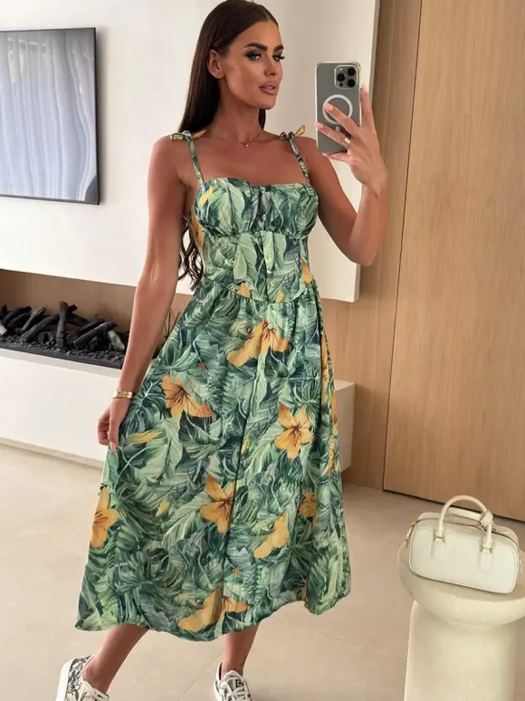Floral Fruit Pattern Strapless Midi Gown Perfect For Casual Outings