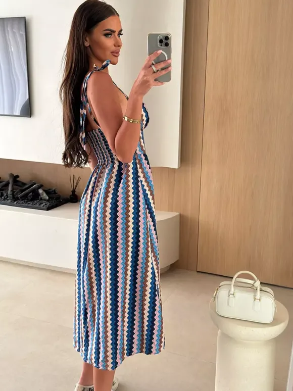 Floral Fruit Pattern Strapless Midi Gown Perfect For Casual Outings