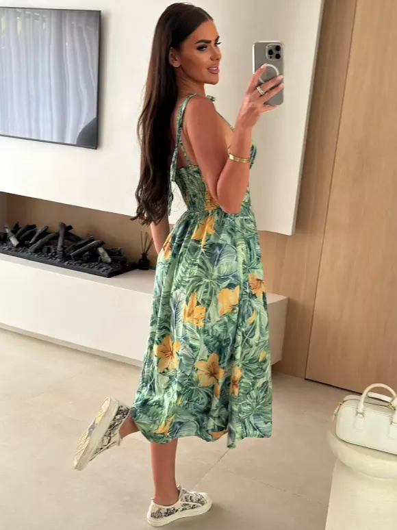 Floral Fruit Pattern Strapless Midi Gown Perfect For Casual Outings