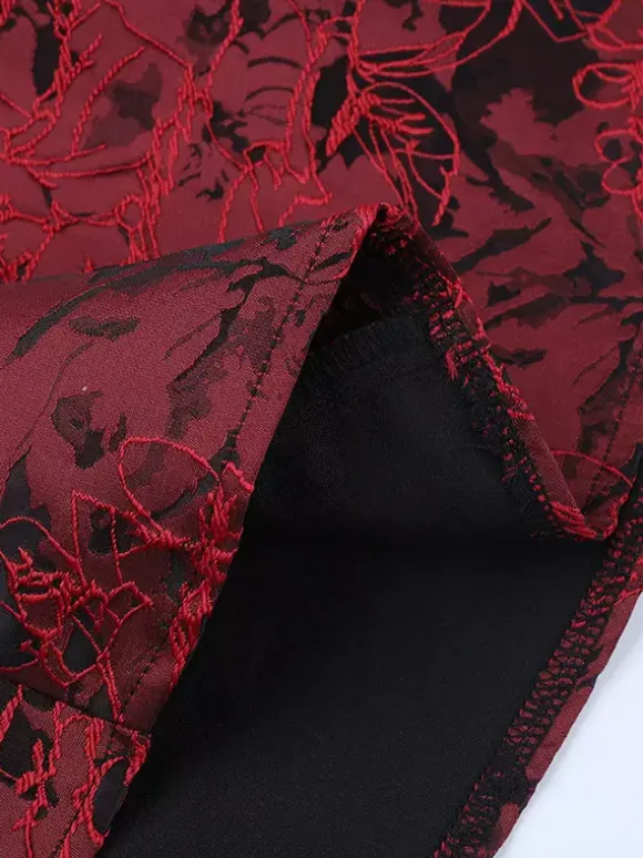 Floral Jacquard Off Shoulder Mini Dress For Women - Burgundy A Line Dress - Summer Prom Birthday Party 2026