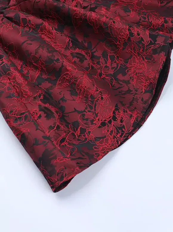 Floral Jacquard Off Shoulder Mini Dress For Women - Burgundy A Line Dress - Summer Prom Birthday Party 2026