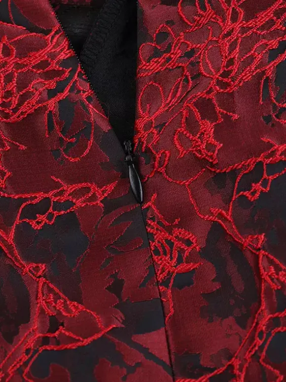 Floral Jacquard Off Shoulder Mini Dress For Women - Burgundy A Line Dress - Summer Prom Birthday Party 2026