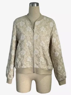 Floral Jacquard Women's Bomber Jacket - Elegant 3D Embossed Flower Zip Up Slim Fit - Chic Spring Streetwear 2026