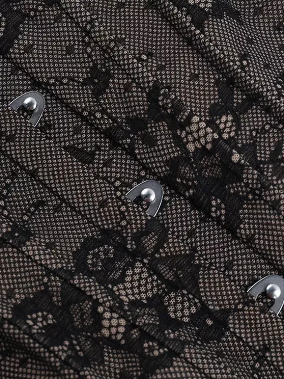 Floral Lace Corset Top For Women - Black Gothic Aesthetic Bustier - Summer Night Out Clubwear 2026
