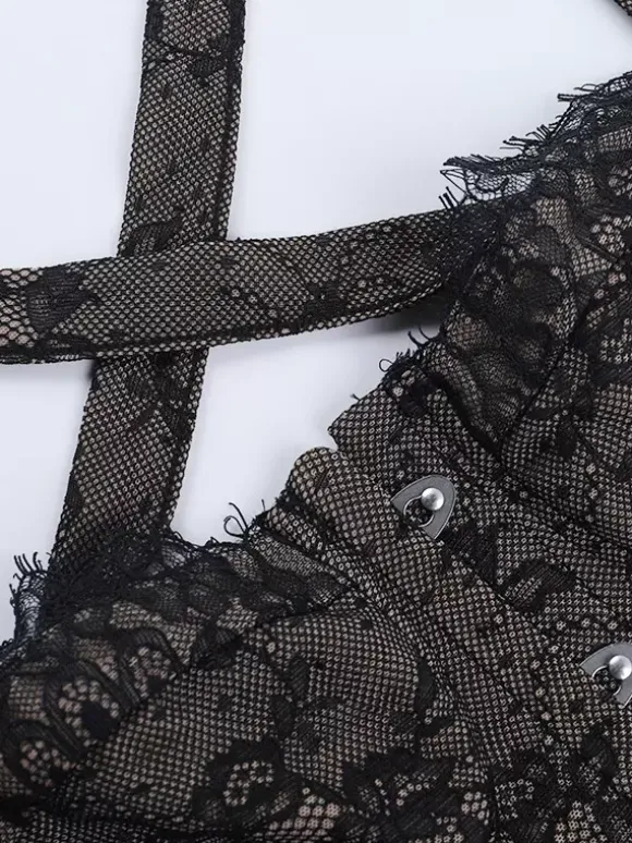 Floral Lace Corset Top For Women - Black Gothic Aesthetic Bustier - Summer Night Out Clubwear 2026