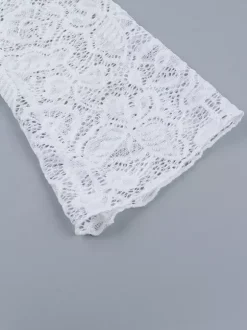 Floral Lace Crop Top For Women - White Elegant Long Sleeve V Neck Slim Fit Blouse - Spring Night Out Clubwear 2026
