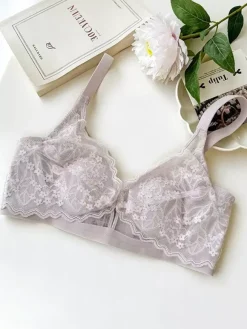 Floral Lace Triangle Bra Wireless Bralette In 3 Colors