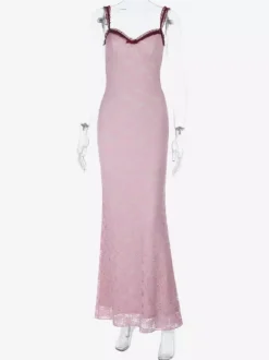 Floral Lace Women's Maxi Dress - Coquette Aesthetic Cami Slip - French Romantic Summer Party Long Gown 2026