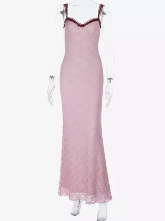 Floral Lace Women's Maxi Dress - Coquette Aesthetic Cami Slip - French Romantic Summer Party Long Gown 2026