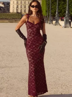 Floral Lace Women's Maxi Dress - Coquette Aesthetic Cami Slip - French Romantic Summer Party Long Gown 2026