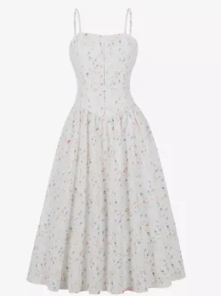 Floral Print Cami Strap Summer Swing Midi Dress For Women 2026