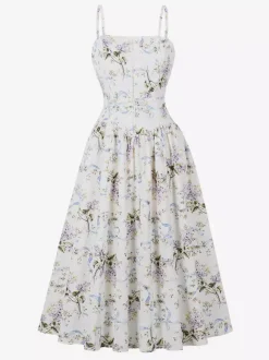 Floral Print Cami Strap Summer Swing Midi Dress For Women 2026