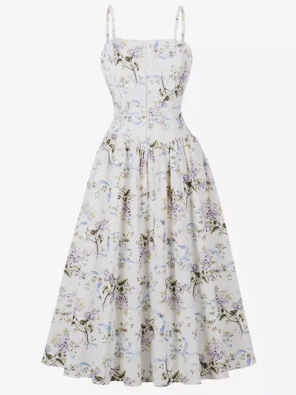 Floral Print Cami Strap Summer Swing Midi Dress For Women 2026