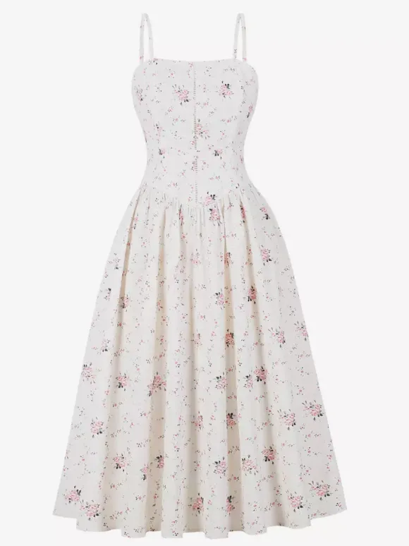 Floral Print Cami Strap Summer Swing Midi Dress For Women 2026
