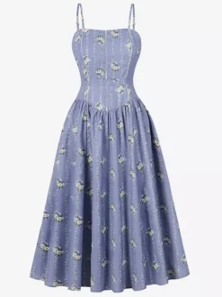 Floral Print Cami Strap Summer Swing Midi Dress For Women 2026