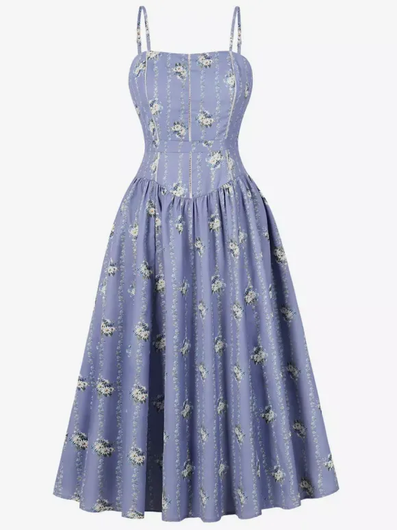 Floral Print Cami Strap Summer Swing Midi Dress For Women 2026