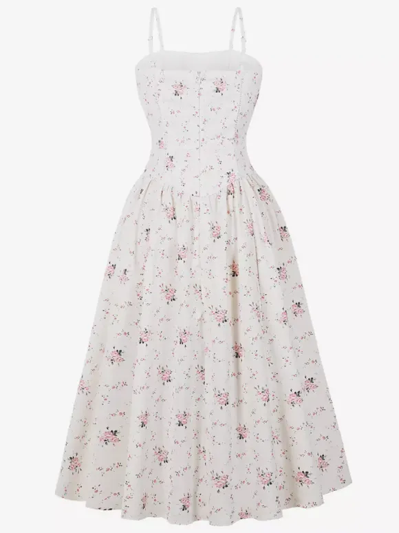 Floral Print Cami Strap Summer Swing Midi Dress For Women 2026