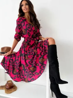 Floral Print Casual Long Sleeves Midi Dress