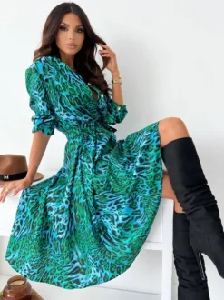 Floral Print Casual Long Sleeves Midi Dress