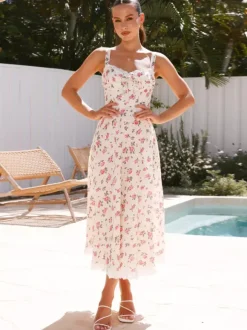 Floral Print Lace Trim Sleeveless Long Dress For Summer 2026