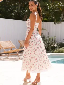 Floral Print Lace Trim Sleeveless Long Dress For Summer 2026