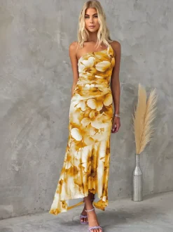 Floral Print One-Shoulder Long Dress For Women 2026