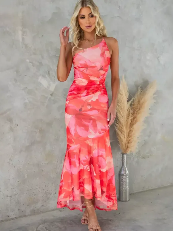 Floral Print One-Shoulder Long Dress For Women 2026